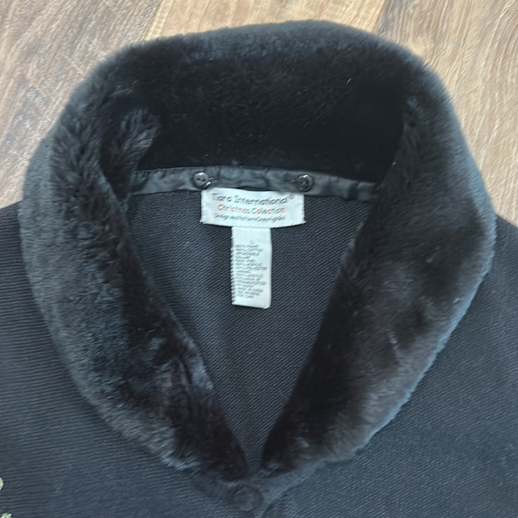 Tiara International Christmas Collection Poinsettia Blk Cardigan Sequin Beads L - Picture 3 of 16